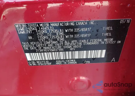 2016 Toyota Rav4 Xle from USA, damaged, VIN 2T3RFREV1GW497886